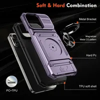 Casing iPhone 13 14 15 16 17 Pro Max dengan Ring Magnetik Putar, Slot Kartu, Pelindung Jatuh Heavy Duty, dan Dompet