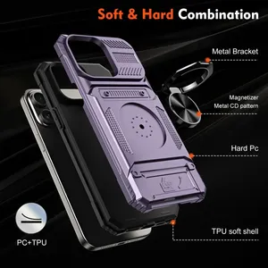 Étui magnétique rotatif avec béquille pour iPhone 13 14 15 16 17 Pro Max avec fente pour cartes, protection robuste contre les chutes, étui portefeuille - Product Image 4