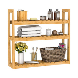 Bamboo <b>Wall</b>-<b>Mounted</b> Three-Tier <b>Shelf</b> Adjustable Storage Rack For Bathroom - Product Image 2