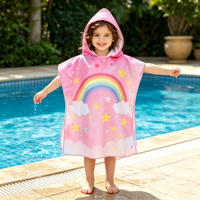 Peignoir à Capuche pour Enfants en Microfibre Imprimée Dessin Animé, Doux et de Haute Qualité, Vente en Gros Usine, Idéal pour l'Été et la Plage
