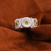 Nouvelle bague marguerite italienne en argent sterling pour femme, ajustable, plaquée or avec accents de diamants, style B-Brand, succès viral TikTok