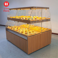 Comptoir de présentation d'aliments pour café personnalisé, vitrine moderne pour beignets, vitrine transparente en bois, design d'intérieur pour confiserie