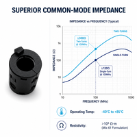 Vente directe fabricant – Anneaux suppresseurs de câble à faible perte de puissance, en NiZn, conformes RoHS, à clipser, avec noyau en ferrite – de -25°C à +85°C