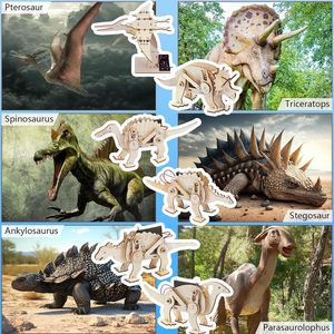 Dinosaurio robótico DIY artesanía rompecabezas de madera dinosaurio modelo Kit tallo educativo juguete ciencia edificios 3D rompecabezas de madera para niños - Product Image 3