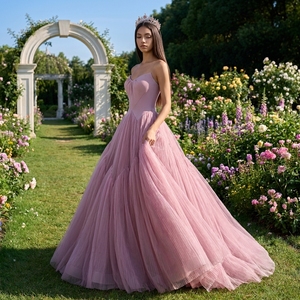Robe de bal de princesse Jancember Rsm261041 de luxe rose mauve pour Sweet 16, bustier drapé, dos lacé, en tulle plissé - Product Image 1