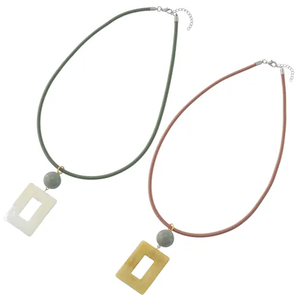 Geometric Resin <b>Square</b> Pendant Necklace with Leather Cord, <b>Adjustable</b> Choker Necklace for Women - Product Image 1
