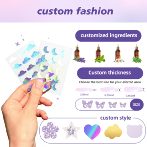 Patchs Hydrocolloïdes Anti-Acné Scintillants Tendance à l'Aloe Vera Sans Parfum Personnalisation Multicolore pour le Traitement de l'Acné du <span class=keywords><strong>Visage</strong></span> - Product Image 3