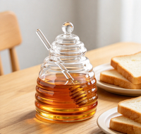 Pot à miel en verre à rayures spirales WUSO avec couvercle et cuillère en verre, pot à miel hermétique pour le stockage en cuisine