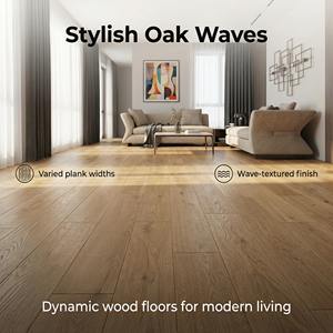 Suelo de Madera de Roble Europeo con Diseño de Ondas de Agua Anchas y Estrechas, 1910X192X14.5/1.2mm de Grosor, Elegante para Sala de Estar, Exterior o Sótano - Product Image 1