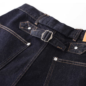 Haute qualité Denim fil à coudre taille moyenne décontracté jean droit <span class=keywords><strong>Paris</strong></span> boucle Original vache lavé outillage bois tanins coupe tissé - Product Image 4