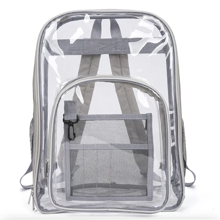 Tas ransel bahu gaya plastik bening 100% dengan tali yang dapat diatur tas PVC transparan tas perjalanan untuk penggunaan sehari-hari