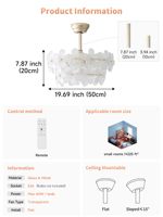 Ventilateur de plafond en cristal doré de 20 pouces avec prises pour lampes, style Mid-Century, moteur réversible à 6 vitesses, télécommande