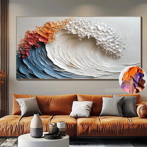 Grande Dipinto Astratto Colorato con Cornice, Arte Murale 3D Testurizzata Fatta a Mano, Pittura a Olio Decorativa per <span class=keywords><strong>Soggiorno</strong></span>, Dipinto su Tela di Onde Oceaniche - Product Image 1