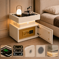Mesita de Noche Inteligente Moderna y Lujosa con Caja Fuerte Oculta, Luz LED y Carga Inalámbrica para Dormitorio