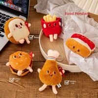 Porte-clés en peluche super doux et créatif, motif frites et hamburger, en coton PP, idéal pour les breloques de sac à dos des couples
