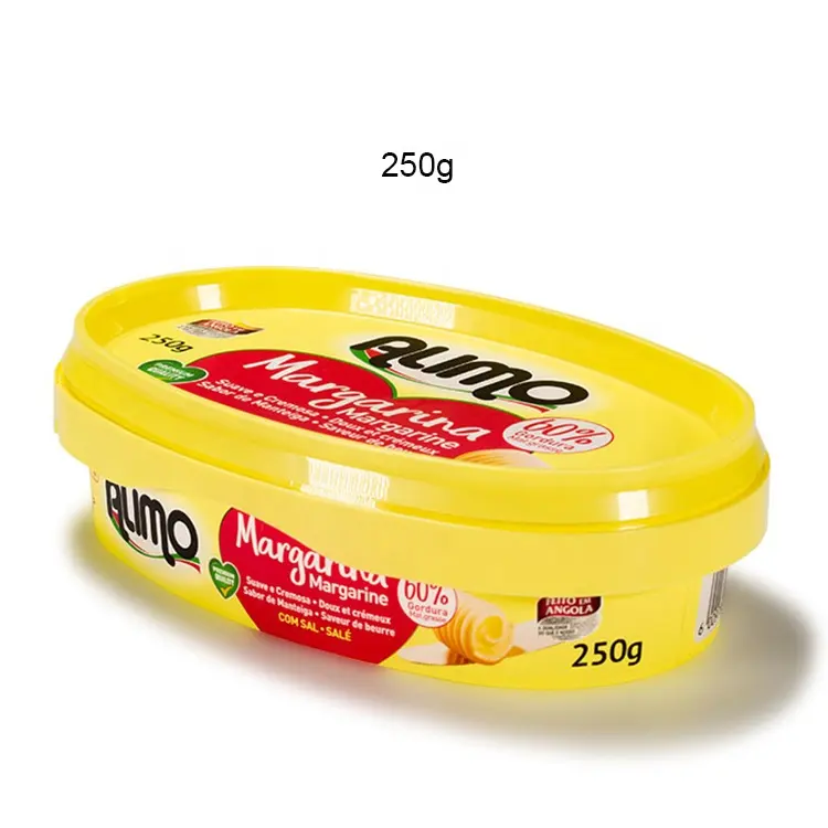 Benutzer definiertes Logo Alimo Margarine Behälter 250g ovale IML Wanne Margarine Butter Kunststoff verpackung pp Butter behälter mit manipulation sicherer