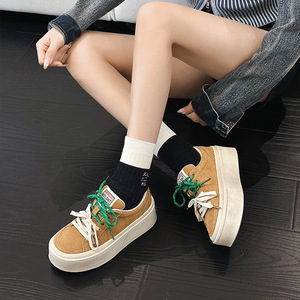 Thick sole shoes - Spring new style, two-color lace-up loafers, genuine leather, <b>small</b> size, height-increasing casual shoes - Product Image 3