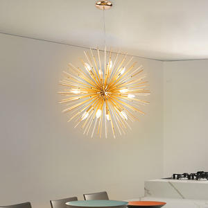 Lustre sphérique moderne nordique en fer doré, design pissenlit, créatif, personnalisé, minimaliste, LED, hauteur réglable, blanc chaud - Product Image 1