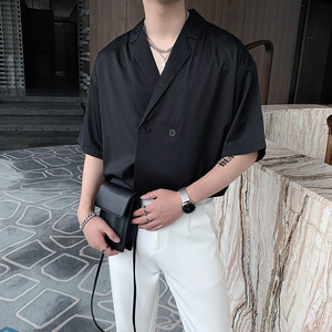 <span class=keywords><strong>Camicia</strong></span> Estiva Casual <span class=keywords><strong>a</strong></span> Tre Quarti di <span class=keywords><strong>Manica</strong></span> con Perline, Traspirante, Senza Bisogno di Stiratura, Doppiopetto, Stile Coreano Drappeggiato, da <span class=keywords><strong>Uomo</strong></span> e da Donna - Product Image 3