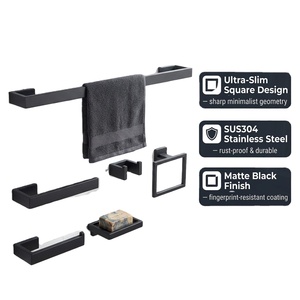 Modern Stainless Steel Bathroom Hardware Set Black Matte <b>Paper</b> Holder Toothbrush Holder Towel Bar Bathroom Accessories Set - Product Image 1