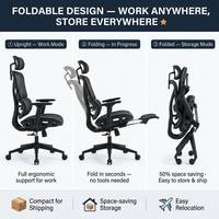 Chaise de bureau ergonomique pliable en maille avec accoudoirs 5D, base en aluminium, dossier haut, gain de place, chaise de direction pour ordinateur