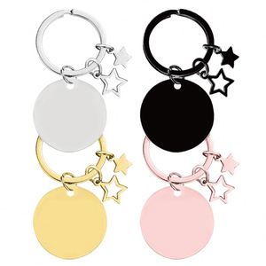 30mm Mirror Polish Stainless Steel Blank Keychain <b>Round</b> Pentagram Star Keyring for DIY Custom Logo Name Engrave Tags Key Chain - Product Image 2