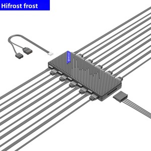 Boîtier de ventilateur ARGB à température contrôlée, contrôleur PWM 5V <span class=keywords><strong>3</strong></span> broches, double <span class=keywords><strong>hub</strong></span> de ventilateurs 10 ports Aura Sync télécommandé, modèle HC10 - Product Image 1