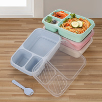 Boîte à lunch en paille de blé Tiffin à trois compartiments pour étudiants au micro-ondes avec couvercle pour les voyages en plein air et le stockage des repas de cantine