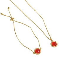 Ensemble collier et pendentif ovale en grenat plaqué or 18 carats en cuivre, style bambou géométrique sportif, accessoire long pour pull, best-seller automne/hiver