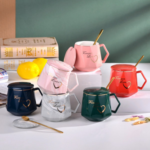 High-quality Appearance Level Gift <b>Ceramic</b> <b>Mugs</b> Marble-patterned Covered Spoon Water Cups Customized LOGO - Product Image 1