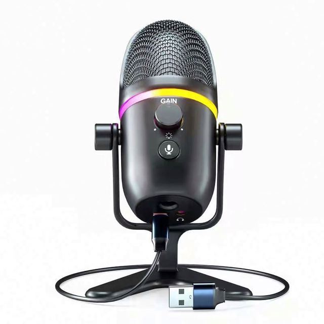 Professional RGB Condenser Gaming Conference Microphone Noise Cancelling Live Recording Steam Chatting Wired USB Desktop Mic