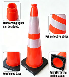 Cône de signalisation routière flexible en PVC rouge pour la sécurité routière et les avertissements de circulation - Product Image 1