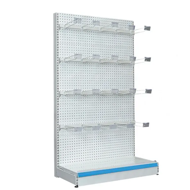 Shop rack retail grocery store gondola shelving hanging display shelf with hooks