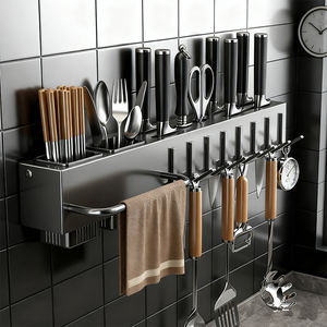 מתקן לאחסון כלי בישול תלוי על הקיר, מתלה לסכיני מטבח, מארגן חכם לכלי מטבח עם ווים מפלדה - Product Image 2