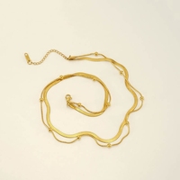 Collier en acier inoxydable à double couche avec chaîne de collier hip-hop, fermoir à perles, design cœur - Accessoire de mode du Nouvel An chinois