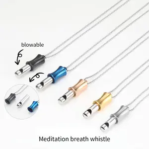 Fashion Stainless Steel Stress Relief Mindful Necklace Blowable Meditation With Chain Breathing Necklace Tool For Yoga Sports