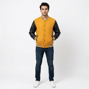 Winter <b>Men's</b> Custom Logo Front Stand Collar Varsity College <b>Jackets</b> <b>Long</b> Sleeve Baseball <b>Jacket</b> with Plain Dyed - Product Image 1