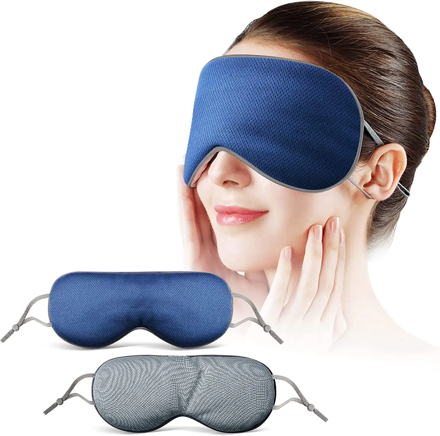 Maschera per dormire con passanti per le orecchie regolabili, maschera per gli occhi in tessuto a due lati calda e fredda per dormire