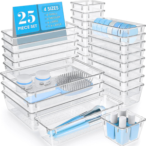 Set di 25 Organizzatori Trasparenti in Plastica per Cassetti, Contenitori Divisori per Cosmetici, Gioielli e Ufficio - Product Image 1