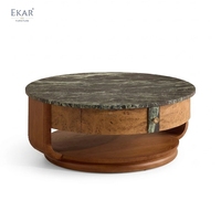 Table basse moderne en marbre vert, table basse ronde de luxe en bois de palissandre avec tiroirs de rangement, mobilier de villa