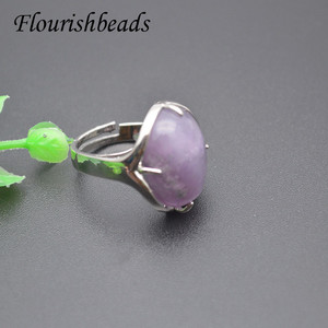 여성 남성용 다양한 천연석 타원형 조절 가능한 오픈 서클 반지, 결혼식 파티 선물용 - Product Image 2