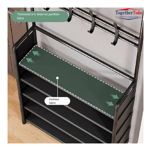 Étagère à chaussures et manteaux en acier personnalisable à plusieurs niveaux, étagère de rangement à 5 niveaux avec crochets muraux pour l'entrée - Product Image 5