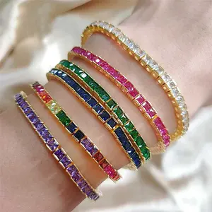 New Arrived <strong>Rainbow</strong> CZ Paved Bridge <strong>Bracelet</strong> Bangle Gold Plated Women's Tennis <strong>Bracelet</strong> for Wedding Party Gift - Product Image 1