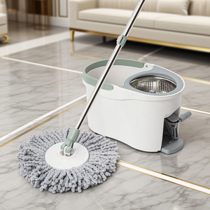 Juego de fregona <span class=keywords><strong>y</strong></span> cubo giratorio 360 <span class=keywords><strong>con</strong></span> <span class=keywords><strong>pedal</strong></span> de pie manos libres para limpieza diaria de suelos - Product Image 1