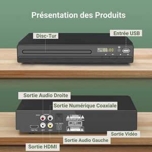 Lecteur <span class=keywords><strong>DVD</strong></span> pour TV 1080P Full HD Lecteur CD Toutes régions Sortie HDMI/AV gratuite Câble inclus Système PAL/NTSC <span class=keywords><strong>intégré</strong></span> - Product Image 4