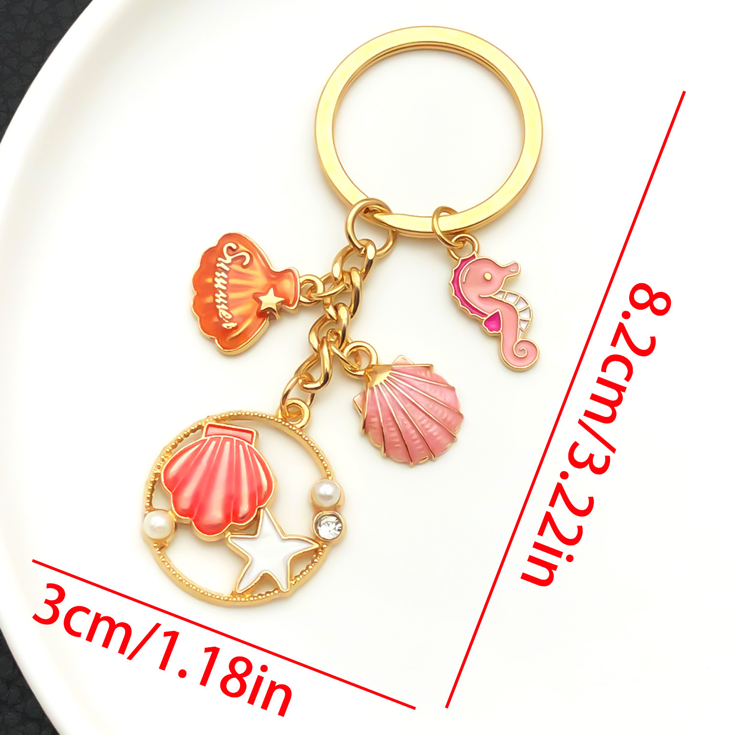 LS552-Pink Shell Seahorse Keychain -12.2g