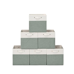 Boîtes de rangement en tissu de lin avec poignées, pliables, pour l'organisation des placards, des tiroirs et de la maison - Product Image 1