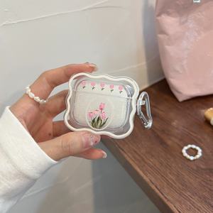 2025 lujo lindo 3D borde ondulado claro funda para auriculares con pulsera llavero funda para auriculares para Airpod 1 2 para <span class=keywords><strong>Airpods</strong></span> 3 4 Pro - Product Image 4