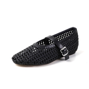 Multi Color Hollow Hand Woven Straw Rattan Women Soft Round Toe Single Instep Buckle Mary Jane Ballet <strong>Flats</strong> <strong>Boho</strong> Vacation - Product Image 3