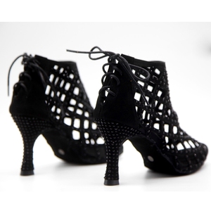 Nouvelles Bottes de Danse Latine Noires en Cuir Fendu avec Strass pour Tango, Salsa et Danse de Salon, Talon de 7,3 cm, Idéales pour les Fêtes - Product Image 5